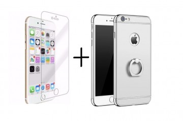 Pachet husa Elegance Luxury Silver 3in1 Ultrasubtire cu inel pentru Apple iPhone 7 Plus cu folie de protectie gratis