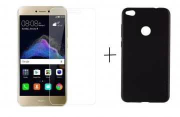 Pachet husa Elegance Luxury Slim Antisoc Black pentru Huawei P8 / P9 Lite 2017 cu folie de protectie gratis