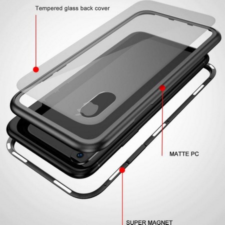 Husa Apple iPhone 7, Magnetica 360 grade Argintiu, Perfect Fit cu spate de sticla securizata premium + folie de sticla pentru ecran gratis