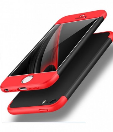 Husa Apple iPhone 8, FullBody 360° 3in1 Negru-Rosu