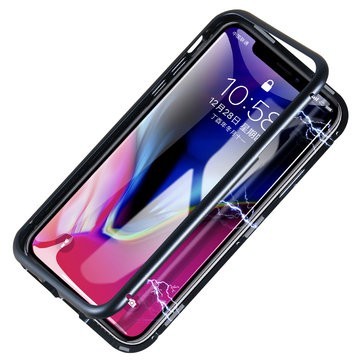 Husa Apple iPhone XS MAX Magnetica Negru, Perfect Fit cu spate de sticla securizata premium