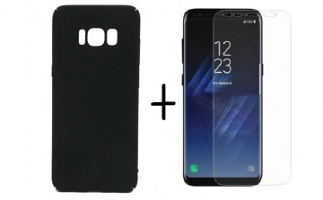 Pachet husa ELEGANCE LUXURY tip jail case de culoare neagra pentru Samsung Galaxy S8 cu folie de protectie gratis
