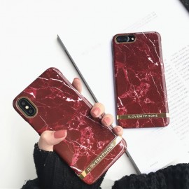 Husa Apple iPhone 6/6S, Elegance Luxury Marble Red TPU, husa cu insertii marmura rosie-aurie
