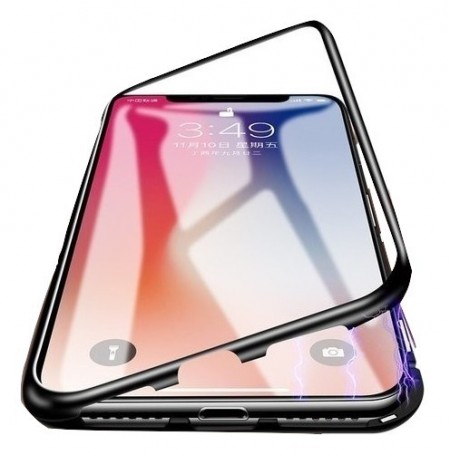 Husa Apple iPhone X, Magnetica 360 grade Negru , Perfect FIt cu spate de sticla securizata premium + folie de sticla pentru ecran gratis