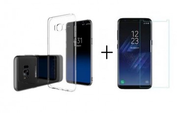 Pachet husa Elegance Luxury slim transparenta pentru Samsung Galaxy S8 cu folie de protectie gratis