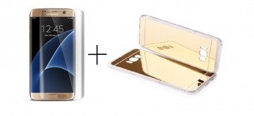 Pachet Husa Elegance Luxury pentru Samsung Galasy S7 Egde TIP OGLINDA AURIE cu folie de protectie gratis !
