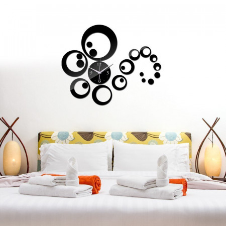 Set Oglinzi Design Modern Ceas Perete - Oglinzi Decorative Acrilice Black Ceas Perete - Diamant Luxury Home 23 bucati/set