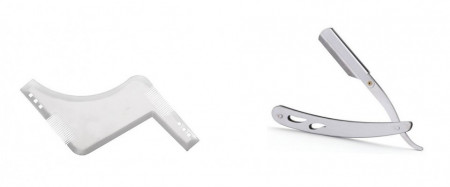 Set profesional pieptene / sablon transparent contur barba & mustata + Brici profesional pentru barbierit si ras capilar, brici din otel inoxidabil, PRO