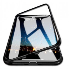 Husa Apple iPhone XS MAX Magnetica 360 grade Negru, Perfect Fit cu spate de sticla securizata premium + folie de sticla pentru ecran gratis