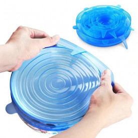 Set 6 Capace Albastre si flexibile din silicon pentru vase/recipiente, castron, bol, pahar, borcan, inlocuitor de folie strech alimentaraSet 6 Capace Albastre si flexibile din silicon pentru vase/recipiente, castron, bol, pahar, borcan, inlocuitor de foli