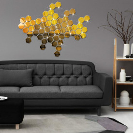 Set Oglinzi Design Hexagon Gold - Oglinzi Decorative Acrilice Cristal - Diamant - Luxury Home 24 bucati/set