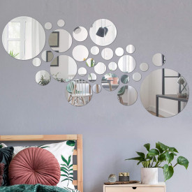 Set Oglinzi Design 3D SILVER ROUND MyStyle® - Oglinzi Decorative Acrilice Luxury Home 26 buc/set