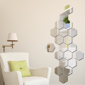 Set Oglinzi Design Hexagon Silver - Oglinzi Decorative Acrilice Cristal - Diamant - Luxury Home 12 bucati/set