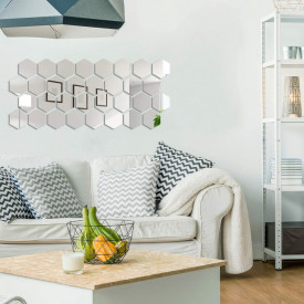 Set Oglinzi Design Hexagon Silver - Oglinzi Decorative Acrilice Cristal - Diamant - Luxury Home 10 bucati/set