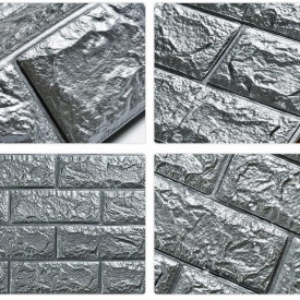 Tapet 3D Silver design perete modern din caramida in relief, Autoadeziv , 77x70 cm