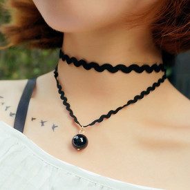 Choker Mystyle Fashion cu margea Black - Black Delux