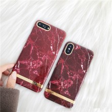 Husa Apple iPhone 7 Plus, Elegance Luxury Marble Red TPU, husa cu insertii marmura rosie-aurie