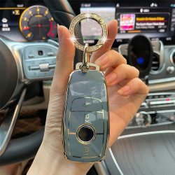 Husa de protectie premium pentru cheie auto, Elegance Luxury Cover Key, Gri, compatibila cu Mercedes Benz A C E S G Class W177 W205 W213 X167 W222 CLA GLE GLB GLS AMG Maybach