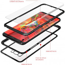 Husa Samsung Galaxy S8 , Magnetica Negru, Perfect Fit cu spate de sticla securizata premium + folie de sticla pentru ecran