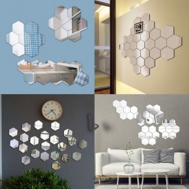 Oglinda Design Hexagon Silver - Oglinzi Decorative Acrilice Cristal - Diamant - Luxury Home - Diagonala 11.5 cm - 1 bucata