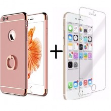 Pachet husa Elegance Luxury 3in1 Ring Rose-Gold pentru Apple iPhone 6 Plus / Apple iPhone 6S Plus cu folie de sticla gratis