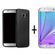 Pachet husa Elegance Luxury Antisoc TPU Black pentru Samsung Galaxy S7 Edge cu folie de protectie gratis