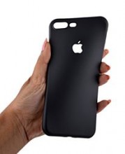 Pachet husa Elegance Luxury Black antisoc cu decupaj logo pentru Apple iPhone 7 cu folie de sticla gratis