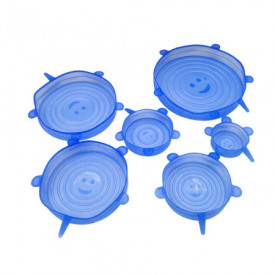 Set 6 Capace Albastre si flexibile din silicon pentru vase/recipiente, castron, bol, pahar, borcan, inlocuitor de folie strech alimentara