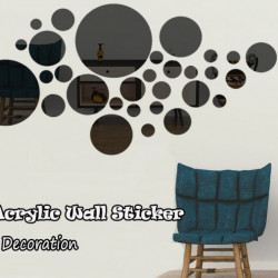Set Oglinzi Design 3D SILVER ROUND  BLACK - Oglinzi Decorative Acrilice Luxury Home 26 buc/set
