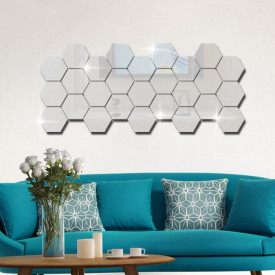 Set Oglinzi Design Hexagon Silver - Oglinzi Decorative Acrilice Cristal - Diamant - Luxury Home 24 bucati/set