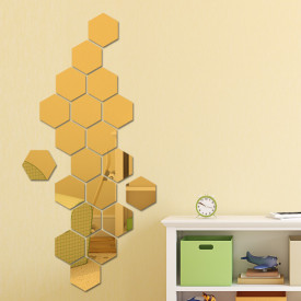 Set Oglinzi Design Hexagon Gold - Oglinzi Decorative Acrilice Cristal - Diamant - Luxury Home 12 bucati/set