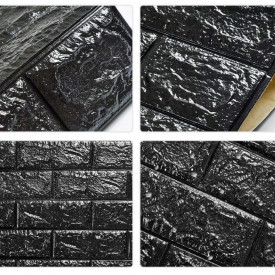 Tapet 3D Black design perete modern din caramida in relief, Autoadeziv , 77x70 cm