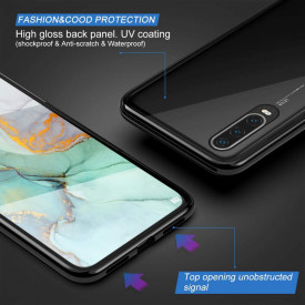 Husa Huawei P30 Pro , Magnetica 360 Negru, Perfect Fit cu spate de sticla securizata premium + folie de sticla pentru ecran