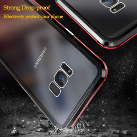 Husa Samsung Galaxy S8 , Magnetica Negru, Perfect Fit cu spate de sticla securizata premium + folie de sticla pentru ecran