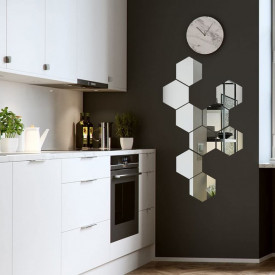 Oglinda Design Hexagon Silver - Oglinzi Decorative Acrilice Cristal - Diamant - Luxury Home - Diagonala 11.5 cm - 1 bucata