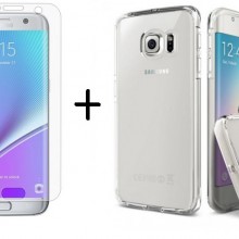 Pachet husa Elegance Luxury slim pentru Samsung Galaxy S7 TPU 0.3mm Transparenta cu folie de sticla gratis