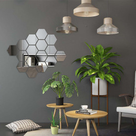 Set Oglinzi Design Hexagon Silver - Oglinzi Decorative Acrilice Cristal - Diamant - Luxury Home 24 bucati/set