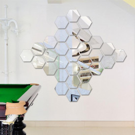 Set Oglinzi Design Hexagon Silver - Oglinzi Decorative Acrilice Cristal - Diamant - Luxury Home 12 bucati/set