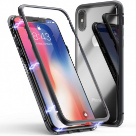 Husa Apple iPhone XS Magnetica cu spate din sticla securizata si folie privacy pentru ecran, Perfect Fit