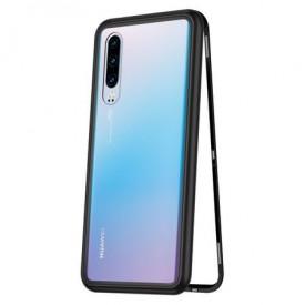 Husa Huawei P30 Magnetica Black, Perfect Fit cu spate de sticla securizata premium