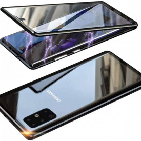 Husa Samsung Galaxy S20 , Magnetica 360 Negru, Perfect Fit cu spate de sticla securizata premium + folie de sticla pentru ecran