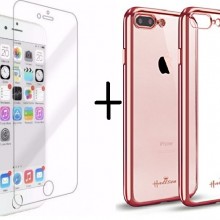 Pachet husa Elegance Luxury placata Rose-Gold pentru Apple iPhone 7 cu folie de protectie gratis