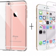 Pachet husa Elegance Luxury slim TPU transparenta pentru Apple iPhone 6 / Apple iPhone 6S cu folie de sticla gratis