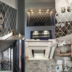 Set 58 Oglinzi Acrilice Diamant Romb Sticker Auto-adeziv Decorativ pentru Baie Living si Bucatarie 100 x 100 cm