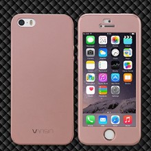 Husa Apple iPhone 5/5S/SE, FullBody Rose-Gold, acoperire completa 360 grade cu folie de sticla gratis