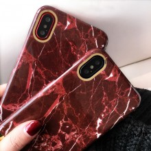 Husa Apple iPhone 6/6S, Elegance Luxury Marble Red TPU, husa cu insertii marmura rosie-aurie