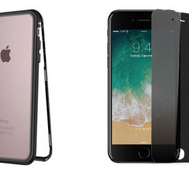 Husa Apple iPhone 7 Magnetica cu spate din sticla securizata si folie privacy pentru ecran, Perfect Fit