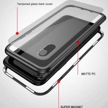 Husa Apple iPhone 8, Magnetica 360 grade Argintiu, Perfect Fit cu spate de sticla securizata premium + folie de sticla pentru ecran gratis