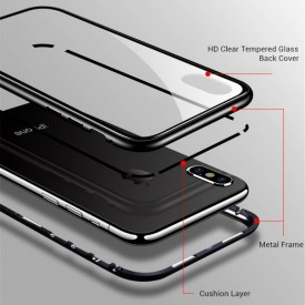 Husa Apple iPhone 8, Magnetica Argintiu, Perfect Fit cu spate de sticla securizata premium