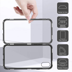 Husa Apple iPhone XS Magnetica cu spate din sticla securizata si folie privacy pentru ecran, Perfect Fit